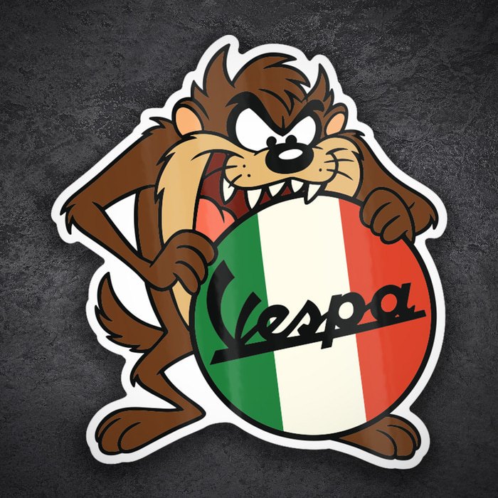 Pegatinas: Taz con Vespa y bandera italiana