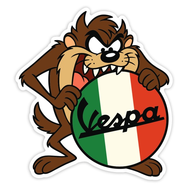 Pegatinas: Taz con Vespa y bandera italiana