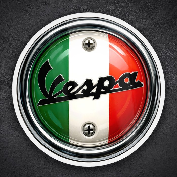 Pegatinas: Emblema Vespa bandera Italia tornillos cromados