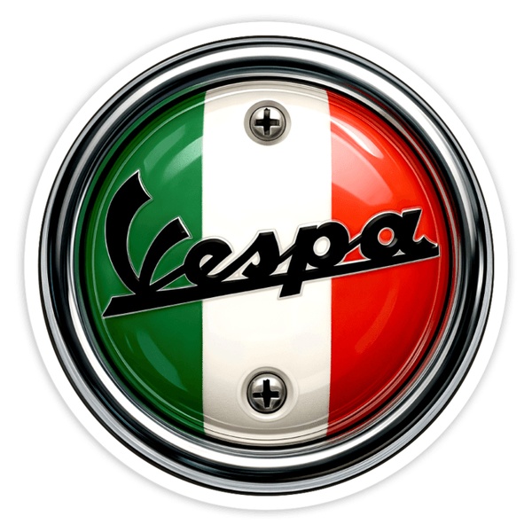 Pegatinas: Emblema Vespa bandera Italia tornillos cromados