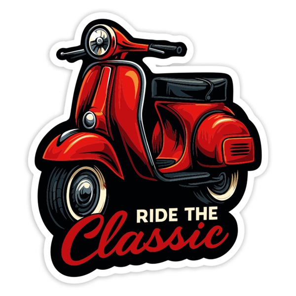 Pegatinas: Vespa Clásica Roja Ride The Classic