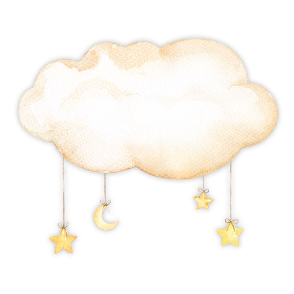 Vinilos Infantiles: Nube con luna y estrellas de acuarela