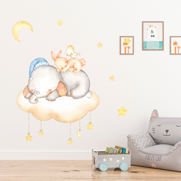 Vinilos Infantiles: Kit animales durmiendo en nube