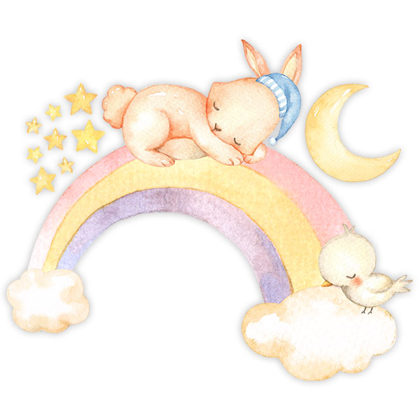Vinilos Infantiles: Kit Conejo durmiendo en arcoíris