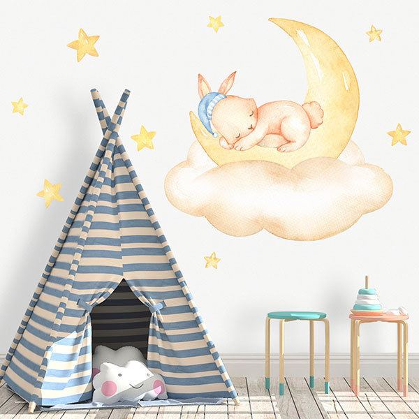 Vinilos Infantiles: Conejo duerme sobre luna 1