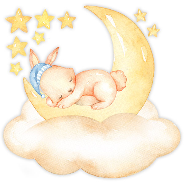 Vinilos Infantiles: Conejo duerme sobre luna
