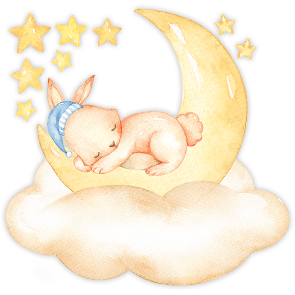 Vinilos Infantiles: Conejo duerme sobre luna 0