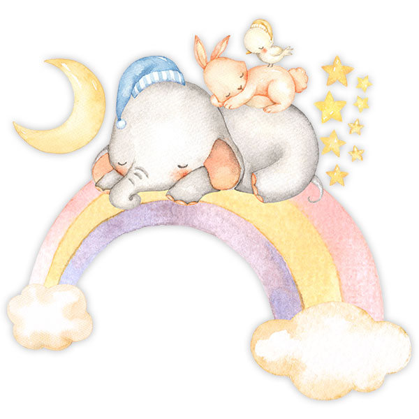 Vinilos Infantiles: Animales duermen en el arcoíris