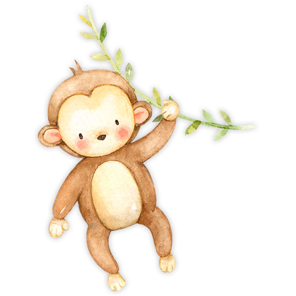 Vinilos Infantiles: Mono con rama en acuarela