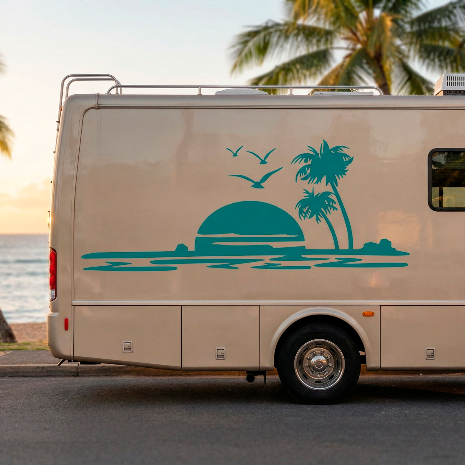 Vinilos autocaravanas: Playa para&iacute;so