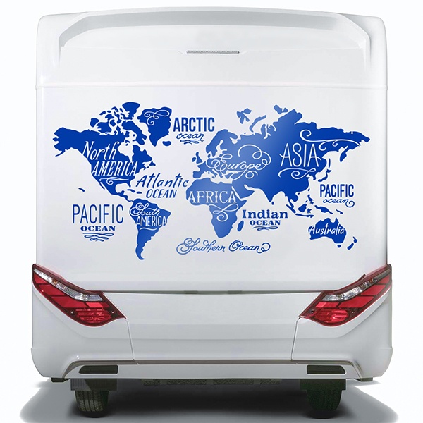 Pegatinas: Mapa del Mundo en inglés, Océanos y Continentes