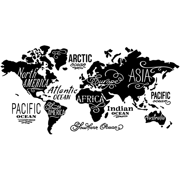 Pegatinas: Mapa del Mundo en inglés, Océanos y Continentes