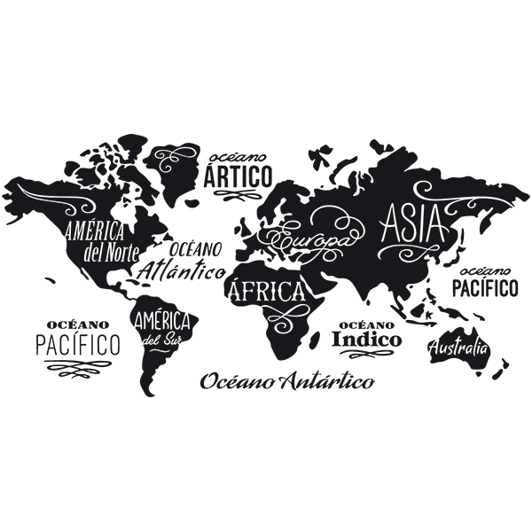 Pegatinas: Mapa del Mundo en español, Océanos y Continentes