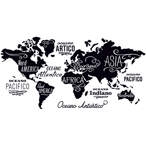 Pegatinas: Mapa del Mundo en italiano, Océanos y Continentes