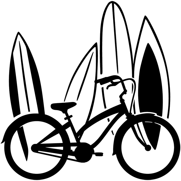 Vinilos autocaravanas: Bicicleta clásica y tablas de Surf