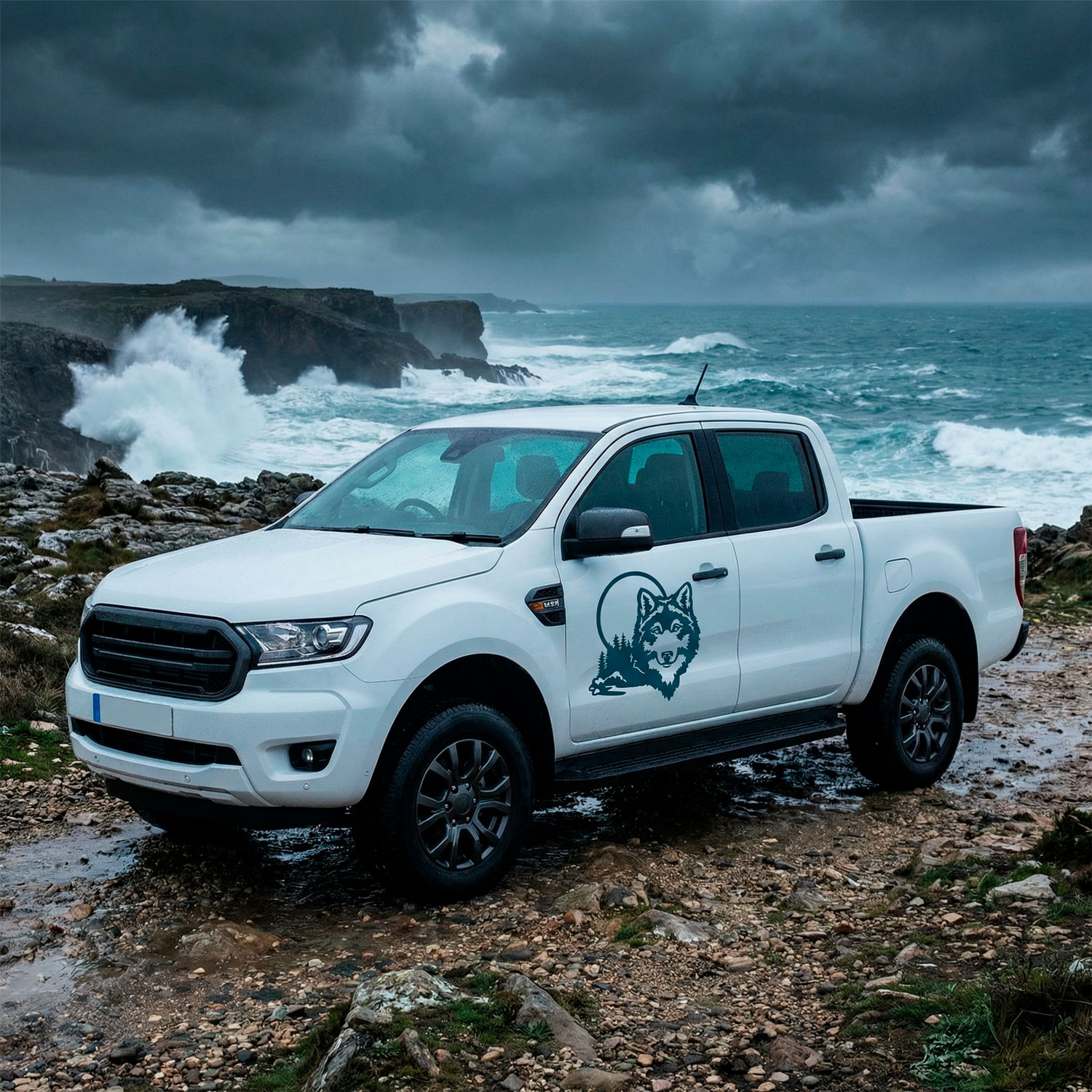 Vinilos autocaravanas: Lobo en el bosque