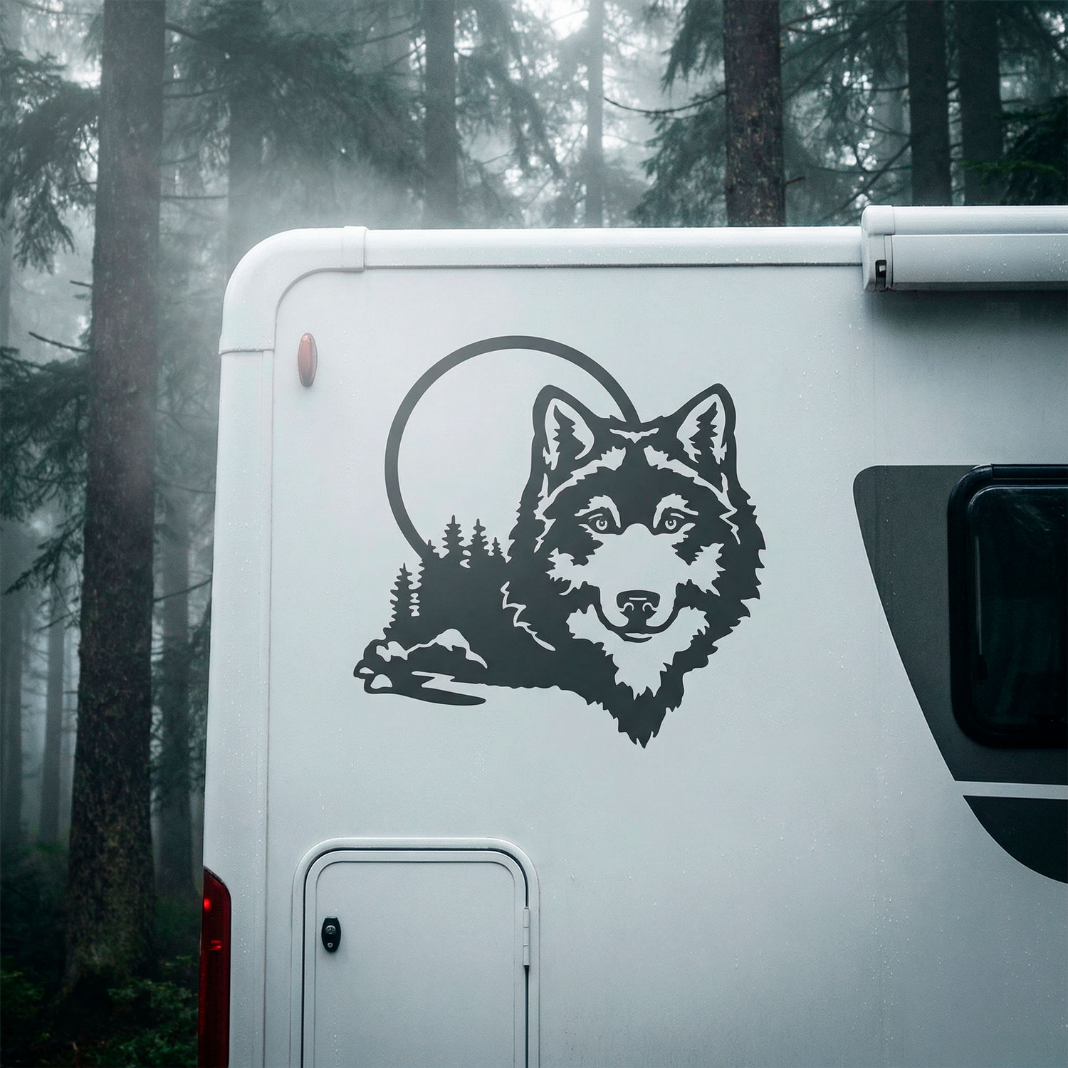Vinilos autocaravanas: Lobo en el bosque