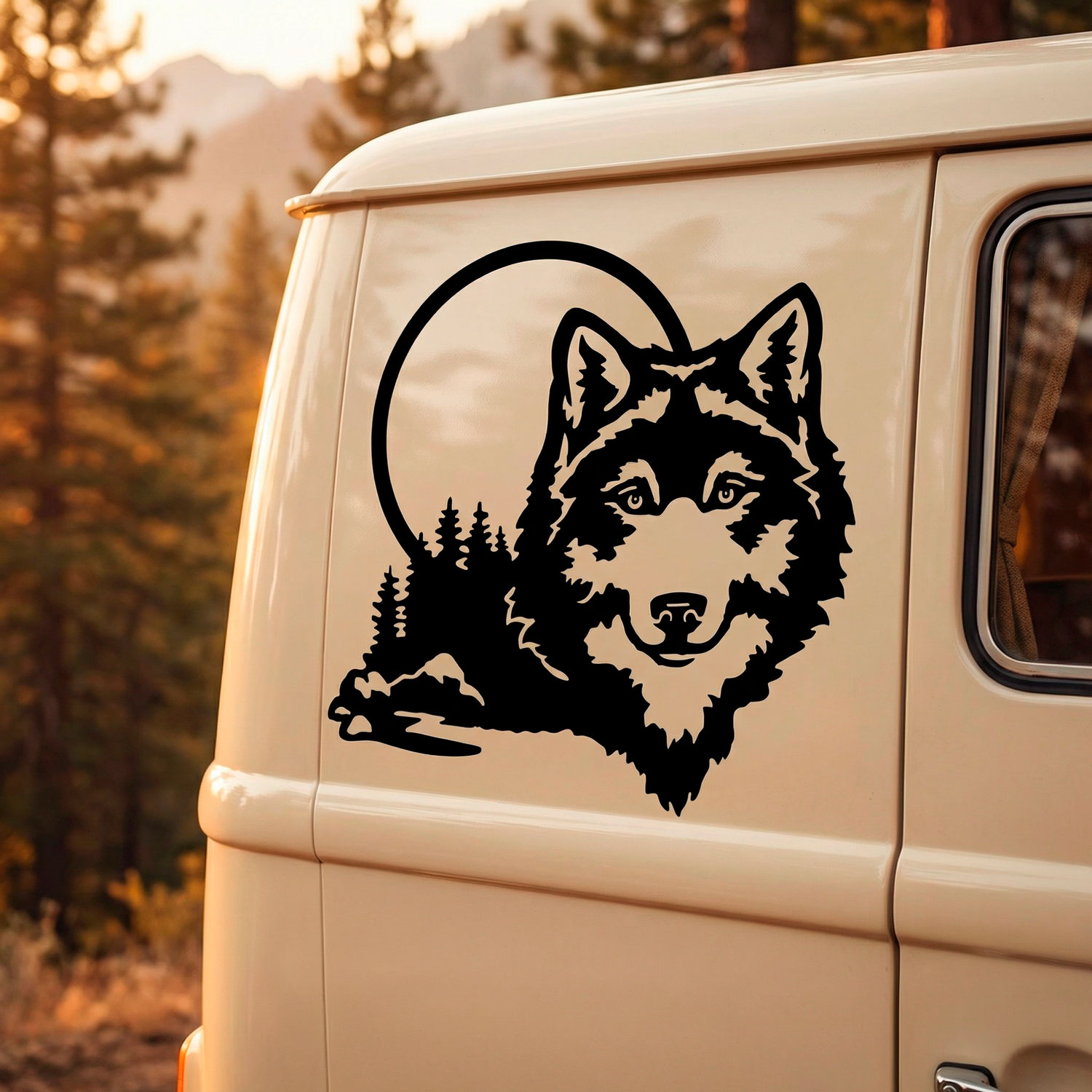 Vinilos autocaravanas: Lobo en el bosque