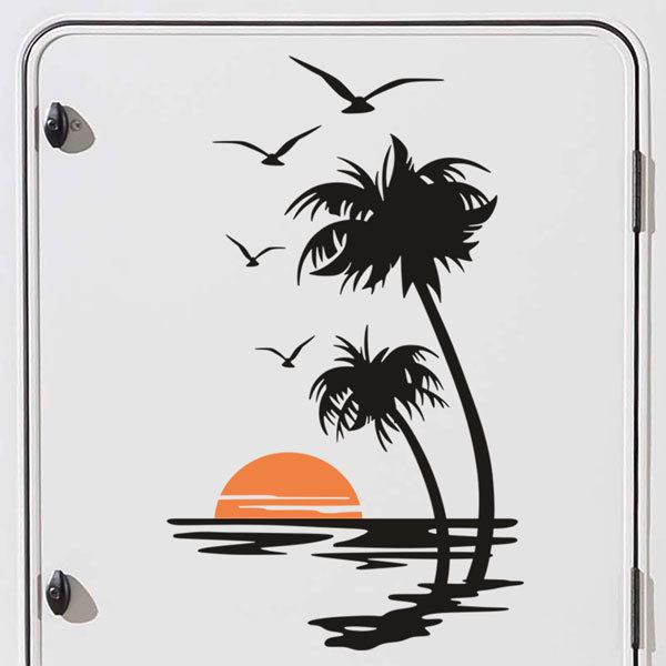 Pegatinas: Atardece en el mar