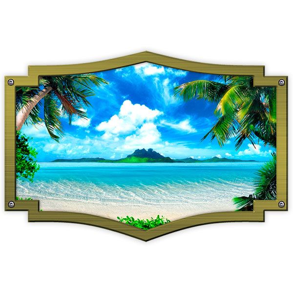 Pegatinas: Marco ornamental playa hawaiana