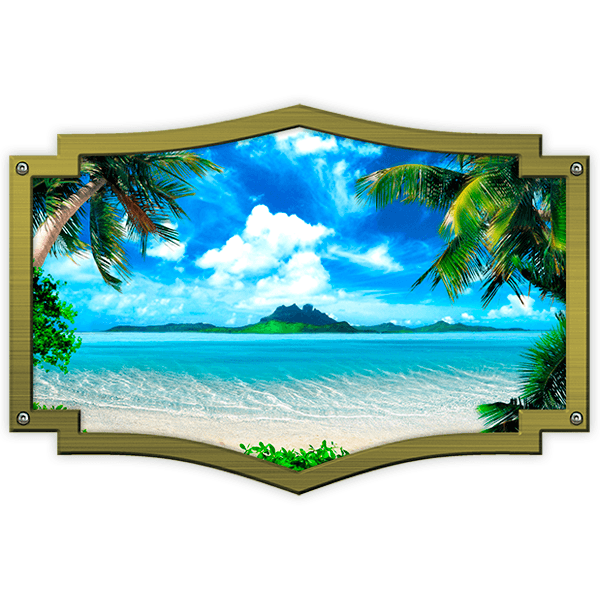 Pegatinas: Marco ornamental playa hawaiana 0
