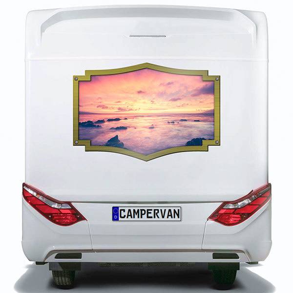 Vinilos autocaravanas: Marco ornamental atardecer marítimo