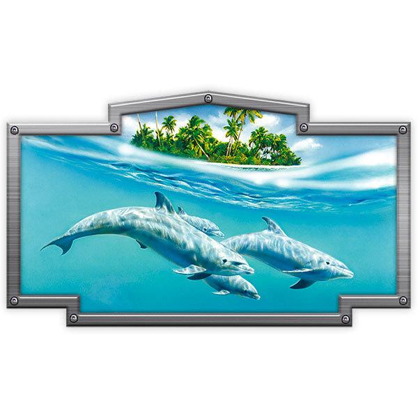 Pegatinas: Marco vintage delfines del Caribe