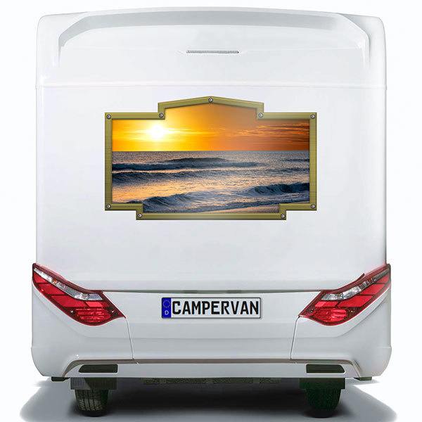 Pegatinas: Marco vintage amanecer en la playa