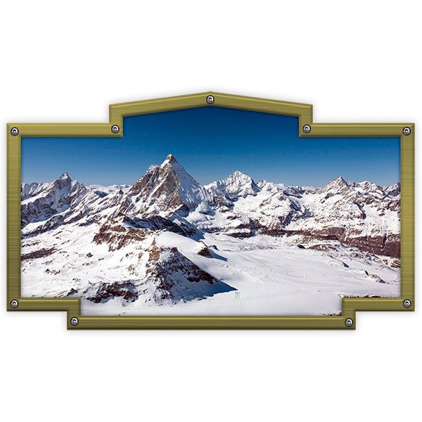 Pegatinas: Marco vintage montañas nevadas