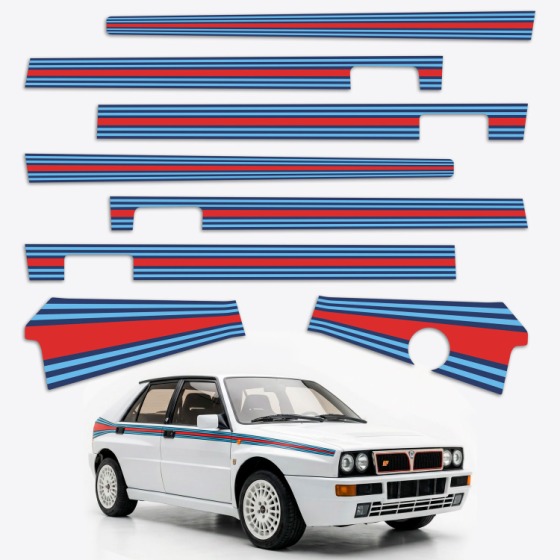 Vinilos de rally para coche: kit de franjas de un Lancia Delta, pieza a pieza