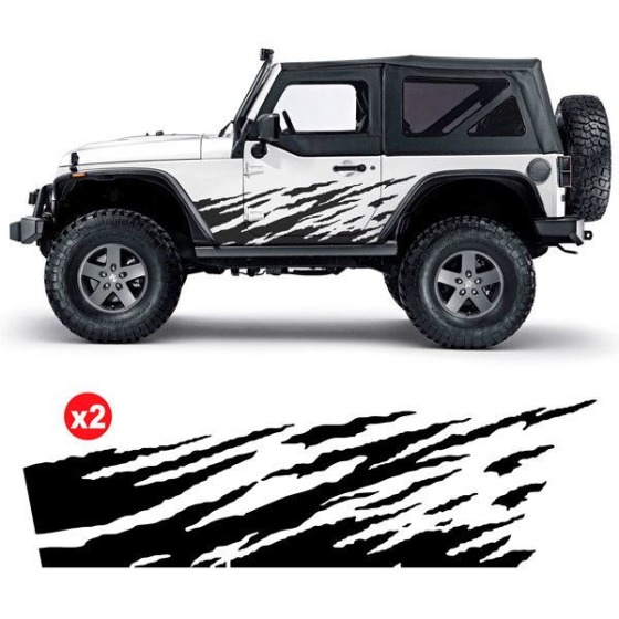 Pegatinas para coche: franjas rasgadas en el lateral de un Jeep Wrangler, juego de dos