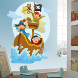 Vinilo infantil Piratas navegando en su barco